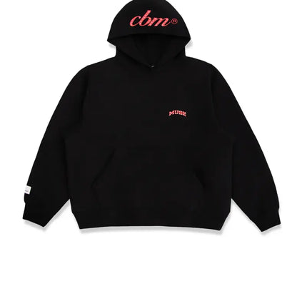 Black hoodie with red lettering from the Heavyweight Tracksuit, a perfect blend for Nike Dunk fans