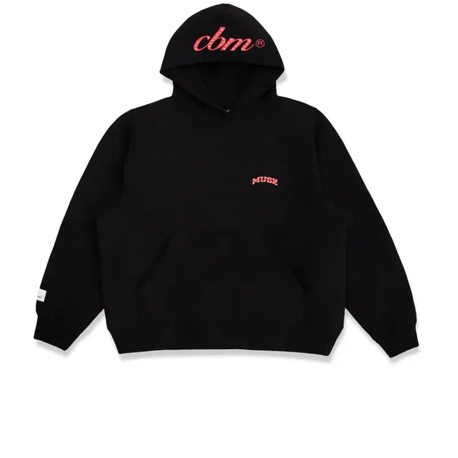 Black hoodie with red lettering from the Heavyweight Tracksuit, a perfect blend for Nike Dunk fans