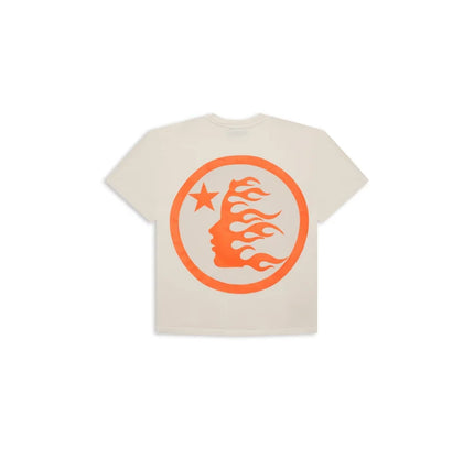 Off-White Hellstar Classic T-Shirt with orange flaming head graphic, perfect for Nike Dunk fans