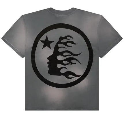 Gray T-shirt with circular graphic from Hellstar Sports Core Logo Gel collection