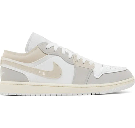 Low-top Air Jordan 1 in Craft Tech Grey with light orewood brown and sail color palette