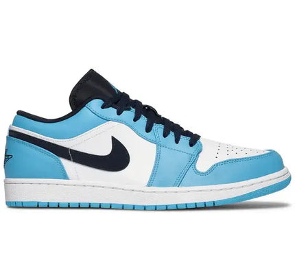 Light blue and white Air Jordan 1 Low UNC sneaker, perfect for stylish low dunks Nike