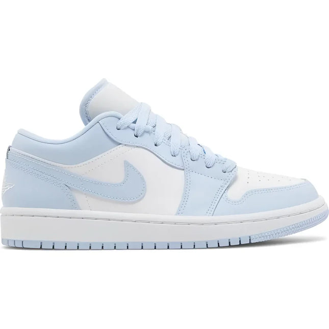 Light blue and white Nike Air Jordan 1 Low sneaker with a simplistic two-tone design