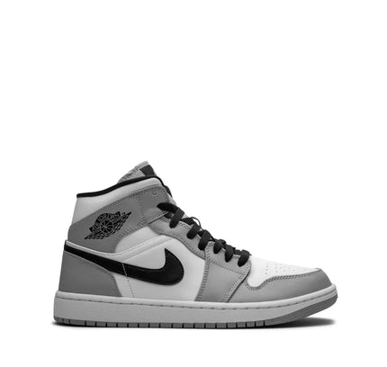 Air Jordan 1 Mid Light Smoke Grey sneaker in grey, white, and black colorway