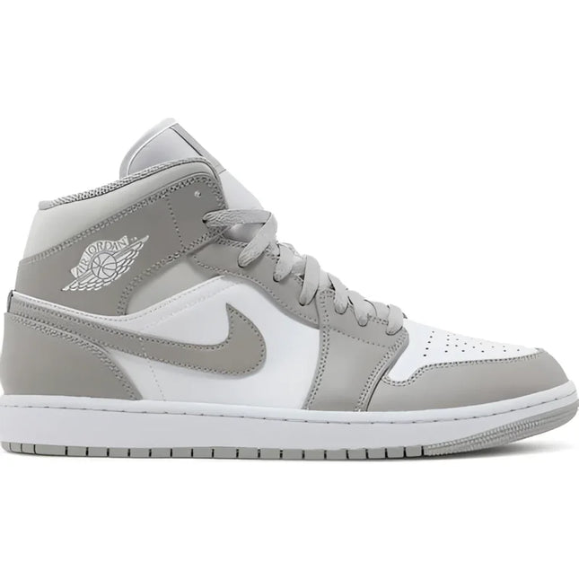 Grey and white Air Jordan 1 Mid sneaker with white leather upper and College Grey overlays