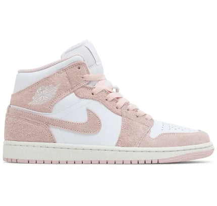 White and light pink suede and leather Nike Air Jordan 1 Mid SE Legend Pink sneakers