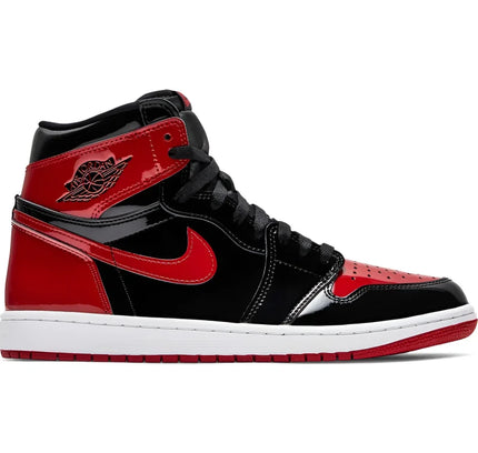 Red and black Air Jordan 1 Retro High OG Patent Bred in an iconic colorway
