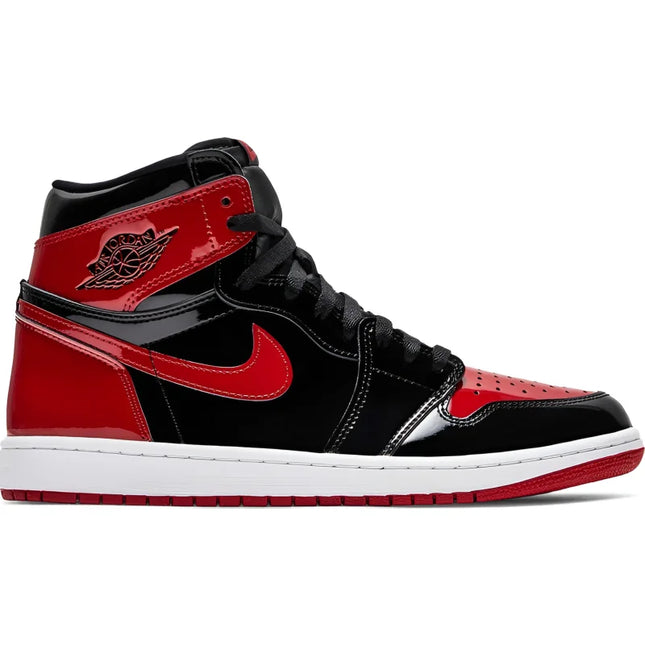 Red and black Air Jordan 1 Retro High OG Patent Bred in an iconic colorway