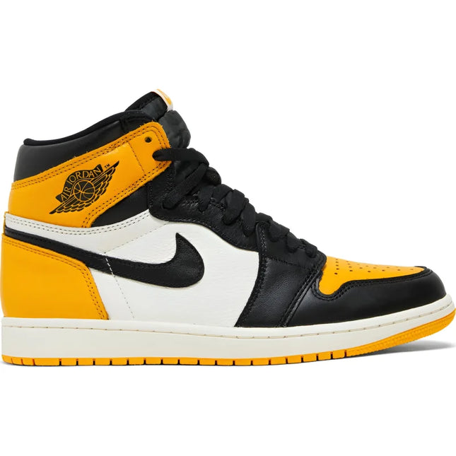 Air Jordan 1 Retro High OG Taxi sneaker with distinct color blocking in yellow, black, and white