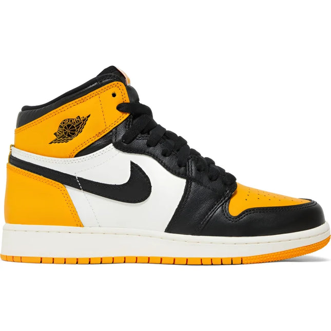 Nike Air Jordan 1 High in yellow, black, and white from Bred Toe Series by Peter Moore