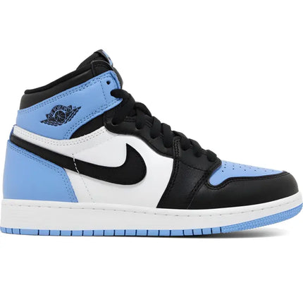 Air Jordan 1 High in University Blue, black, and white colorway, inspired by Michael Jordan’s alma mater