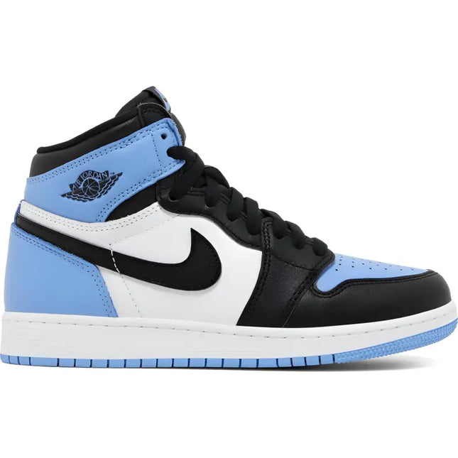 Air Jordan 1 High in University Blue, black, and white colorway, inspired by Michael Jordan’s alma mater