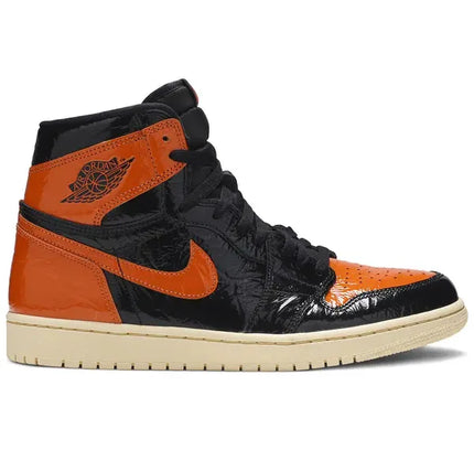 Black and orange patent leather Jordan 1 Retro High Shattered Backboard 3.0 sneakers