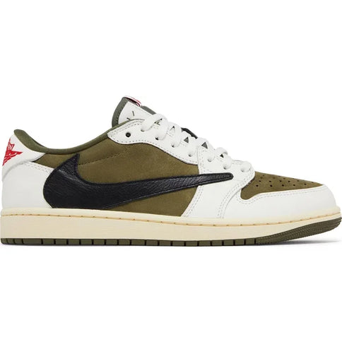 Nike x Travis Scott Jordan 1 Low in olive green suede and chalk white leather design