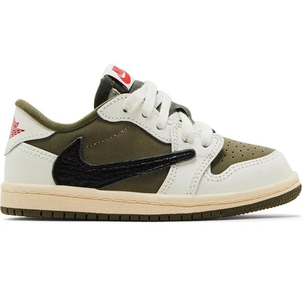 Nike Jordan 1 Retro Low OG SP Travis Scott Medium Olive sneaker with color blocking design