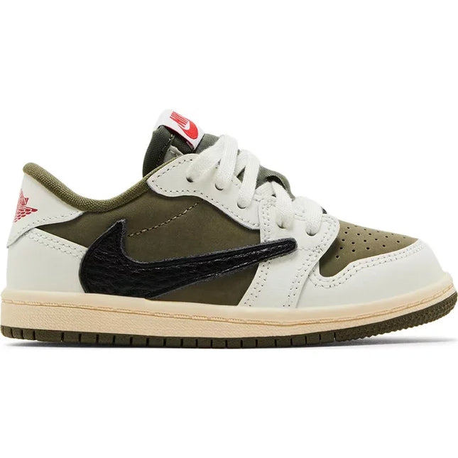 Nike Jordan 1 Retro Low OG SP Travis Scott Medium Olive sneaker with color blocking design