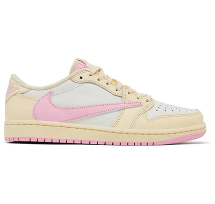 Cream and pink Nike Air Jordan 1 Retro Low sneakers in smooth leather with matching rubber sole shy pink Travis Scott