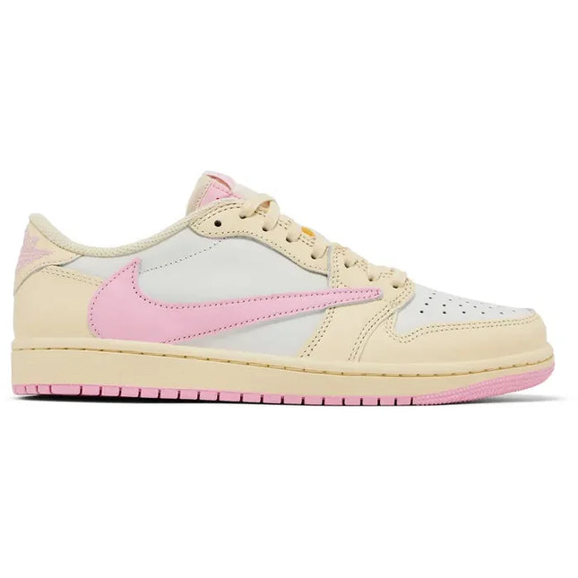 Cream and pink Nike Air Jordan 1 Retro Low sneakers in smooth leather with matching rubber sole shy pink Travis Scott