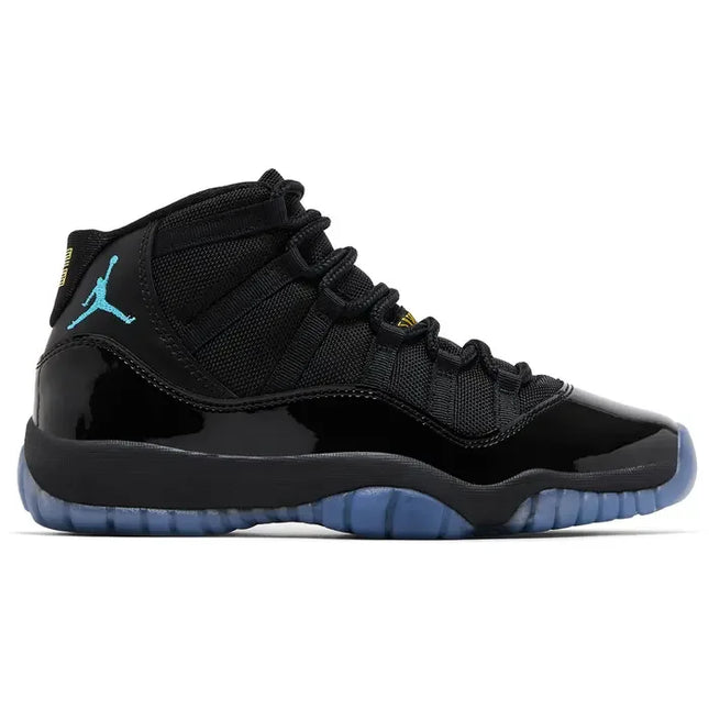Jordan 11 Retro Gamma Blue GS black patent high top sneaker