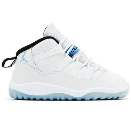White and light blue Jordan 11 Retro Legend Blue sneaker for stylish low Dunks Nike look