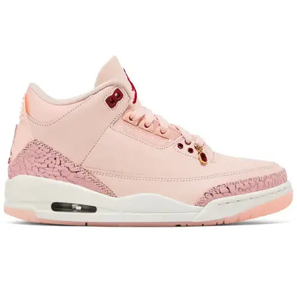 Pink and rose gold Air Jordan 3 Retro Valentine’s Day 2025 with white midsole detailing