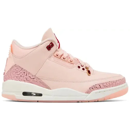 Pink and rose gold Air Jordan 3 Retro Valentine’s Day 2025 with white midsole detailing