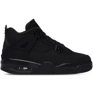 Jordan 4 Retro Black Cat GS black mesh sneaker with white Nike accents