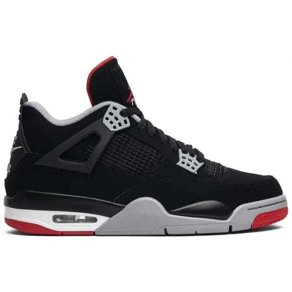 Jordan 4 Retro Bred 2019 athletic shoe with black red and grey accents for low Dunks Nike