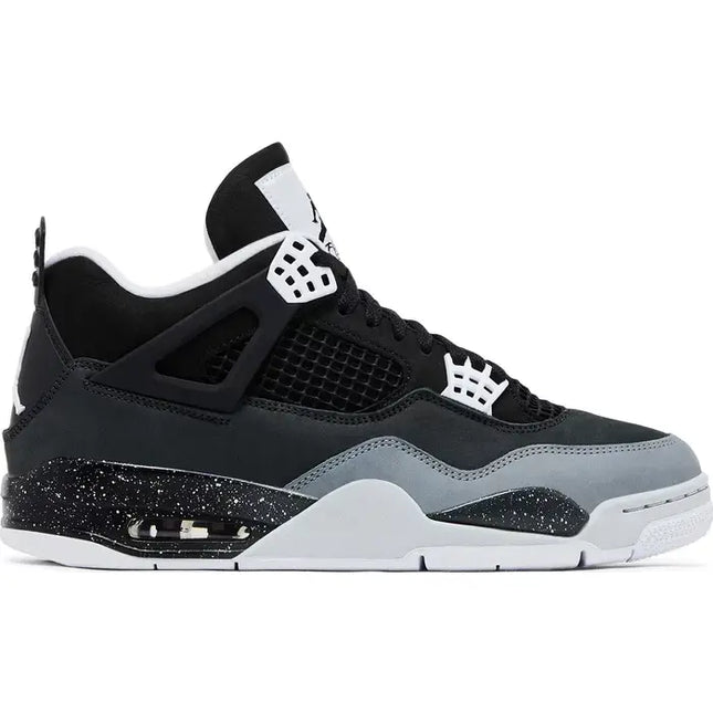 Black, grey and white Air Jordan 4 Retro Fear with speckled midsole detailing