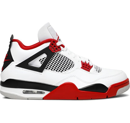 Air Jordan 4 Retro Fire Red 2020 featuring iconic Nike Air logo in white, red, and black