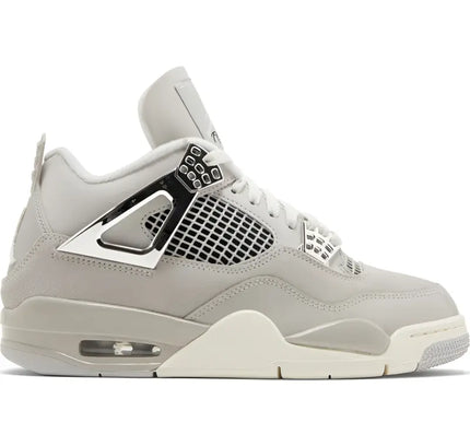 Light gray Air Jordan 4 Retro Frozen Moments with pale grey suede upper and mesh panels