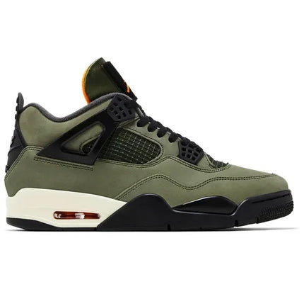 Olive green Air Jordan 4 Retro OG SP Undefeated sneaker showcasing Nike Dunk style design