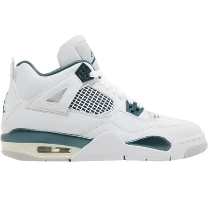 White and teal Air Jordan 4 Retro GS Oxidized Green basketball sneaker for stylish performance