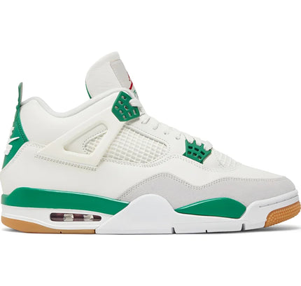 White and green Air Jordan 4 Retro SB Pine Green with gum sole, skate-ready version