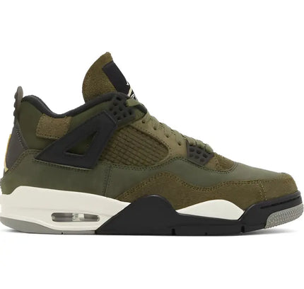 Olive green and black Jordan 4 Retro SE Craft Medium Olive sneaker with white midsole