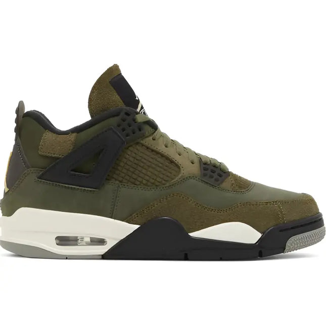 Olive green and black Jordan 4 Retro SE Craft Medium Olive sneaker with white midsole