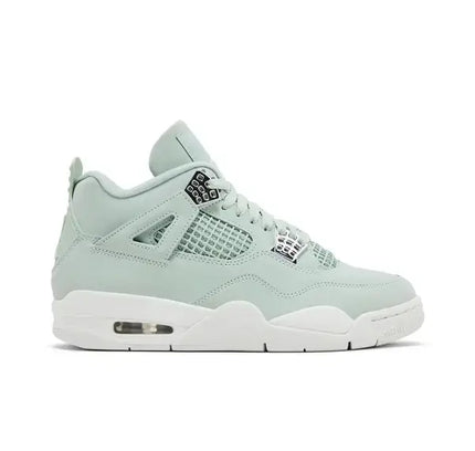 Mint green Air Jordan 4 Retro Seafoam Sail sneaker, a stylish addition for women