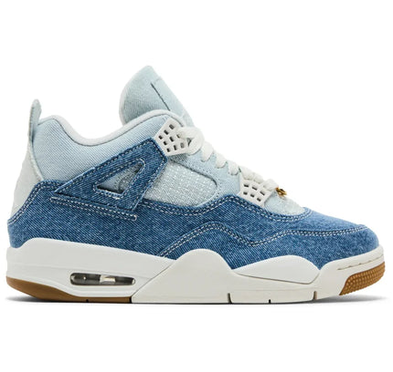 Jordan 4 Retro TEX Denim Worn Blue sneaker with white laces and gum outsole