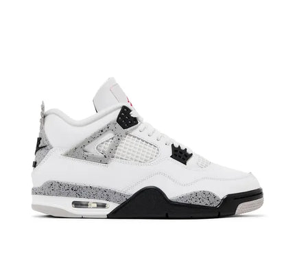 White and gray speckled Air Jordan sneaker, Jordan 4 Retro White Cement 2025 design