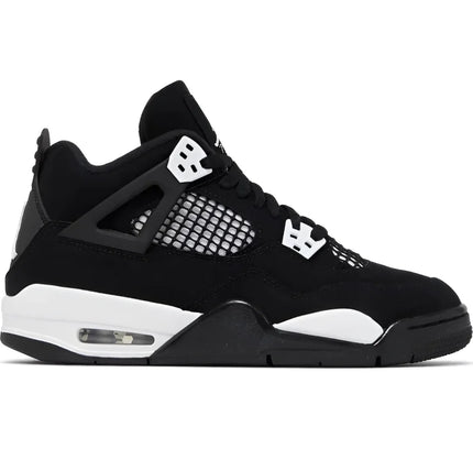 Black and white Air Jordan 4 sneaker from the Retro White Thunder collection