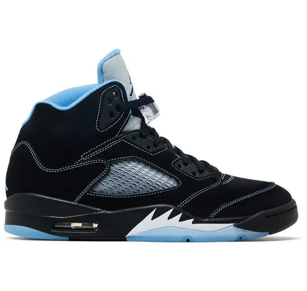 Jordan 5 Retro black university blue high-top sneaker with suede mesh and rubber materials for stylish wear