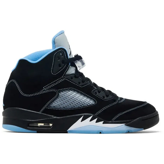 Jordan 5 Retro black university blue high-top sneaker with suede mesh and rubber materials for stylish wear