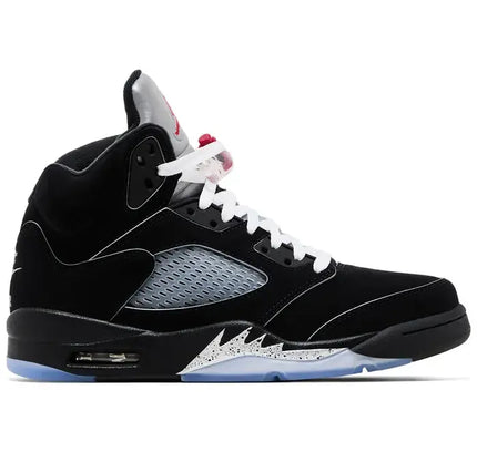 Black and white Air Jordan 5 Retro OG Black Metallic Reimagined sneaker with icy blue outsole