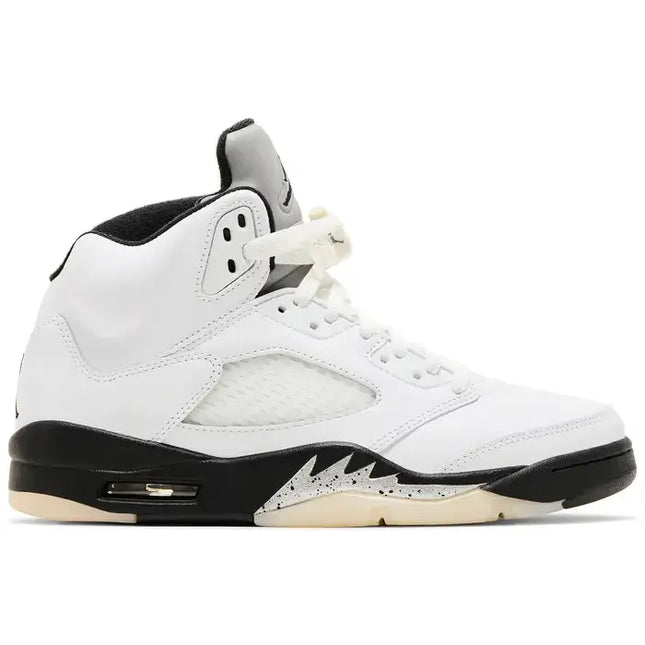 White and black Air Jordan 5 Retro Reverse Metallic sneaker with cream accents