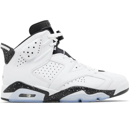 White and black Air Jordan 6 Retro Reverse Oreo features speckled midsole detailing