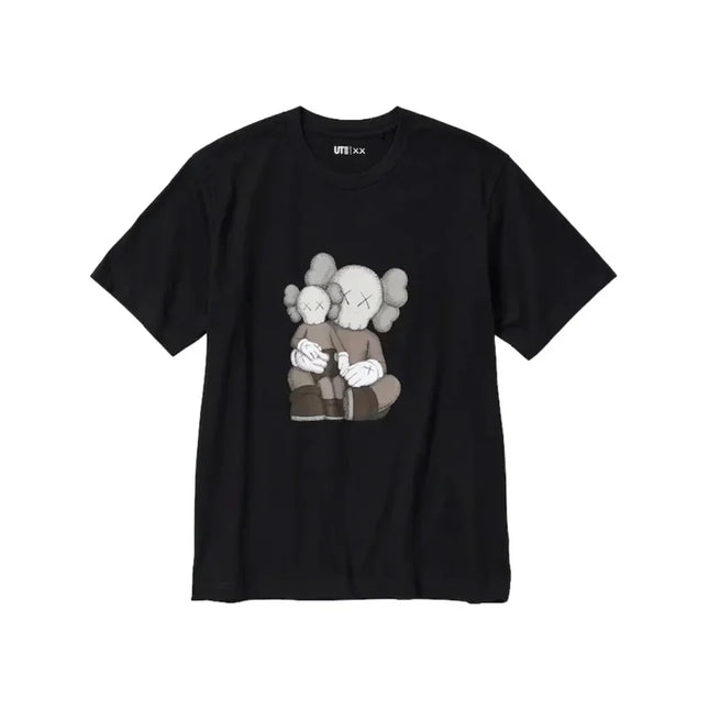 Black KAWS x Uniqlo UT Short Sleeve Graphic T-shirt with grayscale KAWS figure print