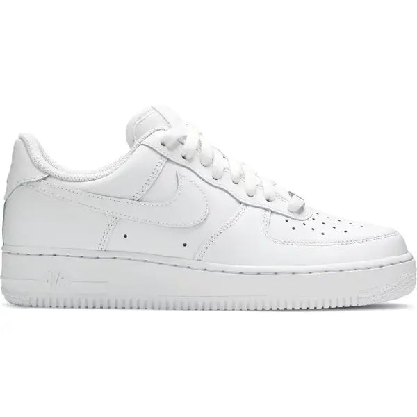 Classic white Nike Air Force 1 Low silhouette for women with perforated leather upper