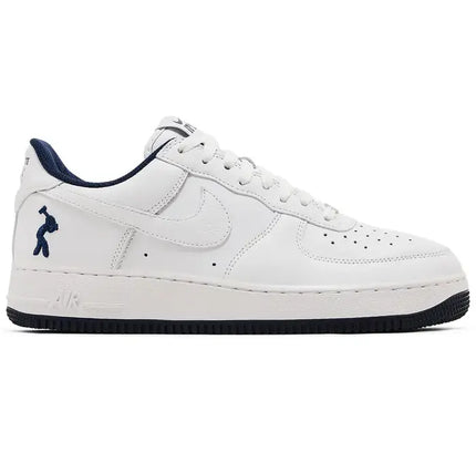 White Nike Air Force 1 sneaker with navy accents from the Lil Yachty collection