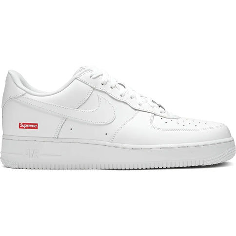 Nike Air Force 1 Low Supreme White sneaker with red Supreme logo tag for street style