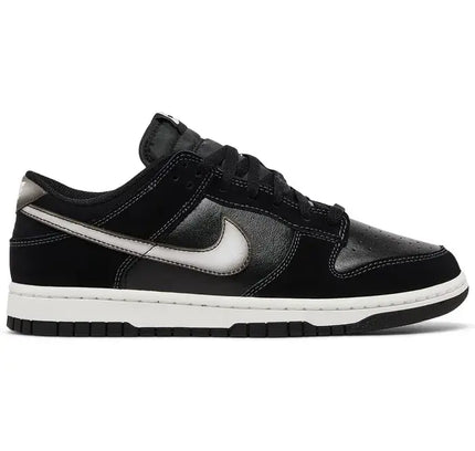 Black and silver Nike Dunk Low sneaker with white midsole for Dunk Low Airbrush Black